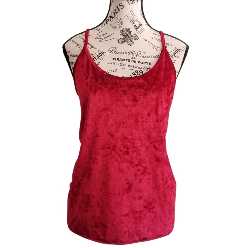 90s Red Velvet Cami Tank Top | Minimal Slip Style | Size L